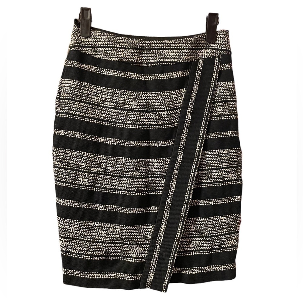 L’AGENCE STRIPED TWEED FAUX WRAP SKIRT
